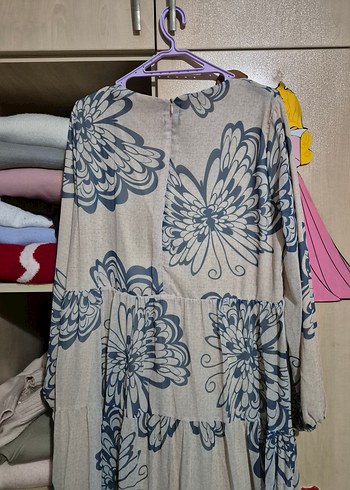 Bohem Bej Uzun Kollu Salaş Tesettür Elbise - Görsel 6