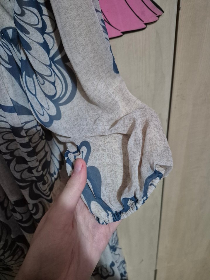 Bohem Bej Uzun Kollu Salaş Tesettür Elbise - Görsel 4