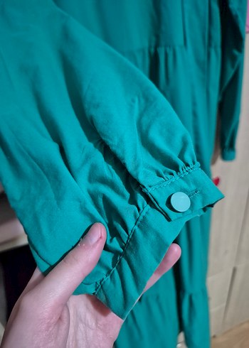 Uzun Kollu, Fırfırlı Turkuaz Kadın Tesettür Elbise - Görsel 6