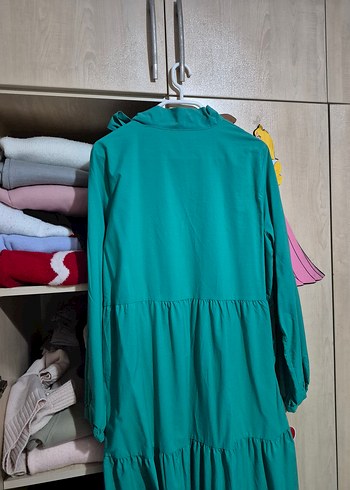 Uzun Kollu, Fırfırlı Turkuaz Kadın Tesettür Elbise - Görsel 3