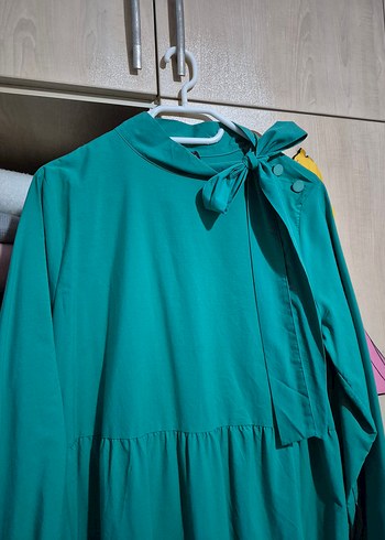 Uzun Kollu, Fırfırlı Turkuaz Kadın Tesettür Elbise - Görsel 2