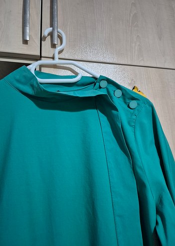 Uzun Kollu, Fırfırlı Turkuaz Kadın Tesettür Elbise - Görsel 5