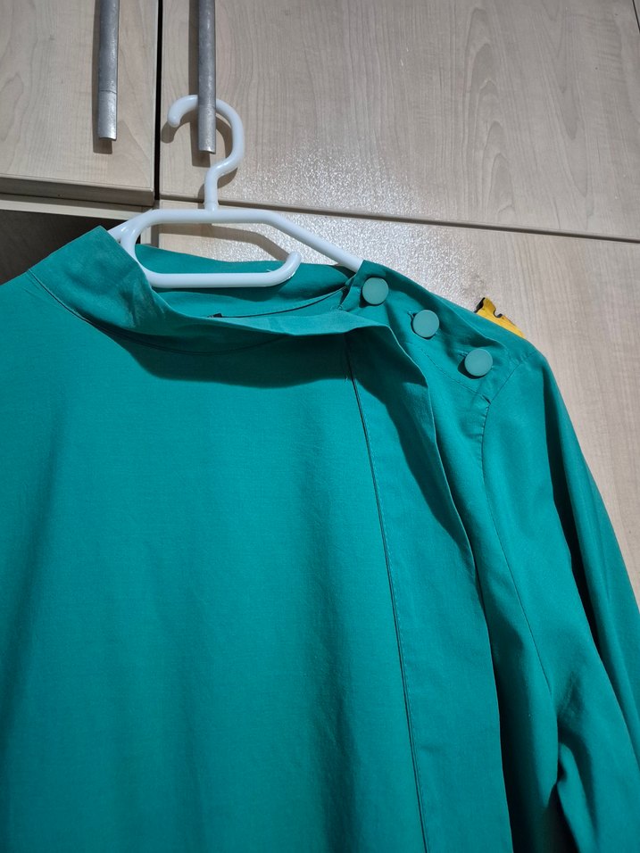 Uzun Kollu, Fırfırlı Turkuaz Kadın Tesettür Elbise - Görsel 5