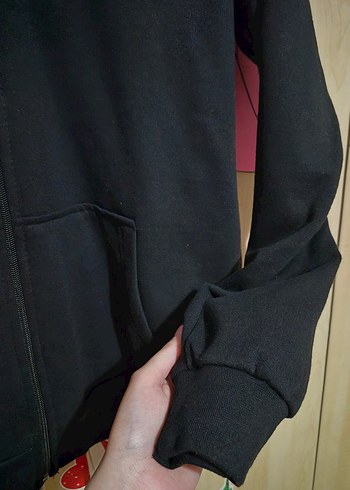 Kadın Siyah Fermuarlı Sweatshirt Ceket - Görsel 3