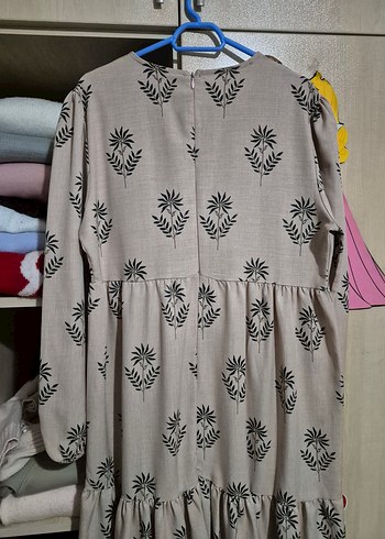 Bej Renkli Uzun Kollu Bohem Tesettür Elbise - Görsel 6