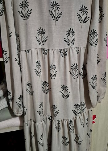 Bej Renkli Uzun Kollu Bohem Tesettür Elbise - Görsel 2