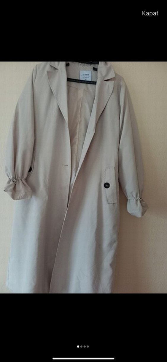 Bej Midi Boy Düğmeli Kadın Trençkot - Görsel 2