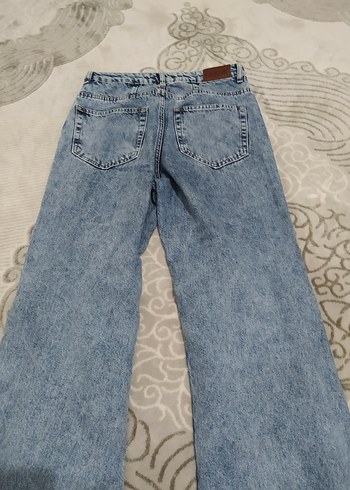 Kadın Geniş Paça Mavi Batik Denim Pantolon - Görsel 3