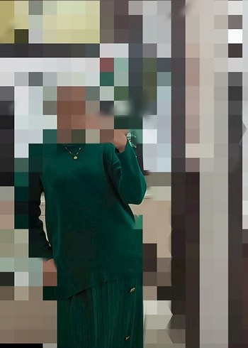 Kadın Yeşil Midi Salaş Triko Etekli Takım - Görsel 2