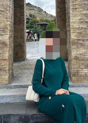 Kadın Yeşil Midi Salaş Triko Etekli Takım - Görsel 3