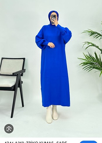 Mavi Pamuklu Kadın Triko Elbise - Görsel 2