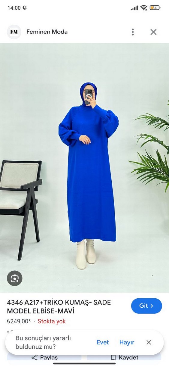 Mavi Pamuklu Kadın Triko Elbise - Görsel 2