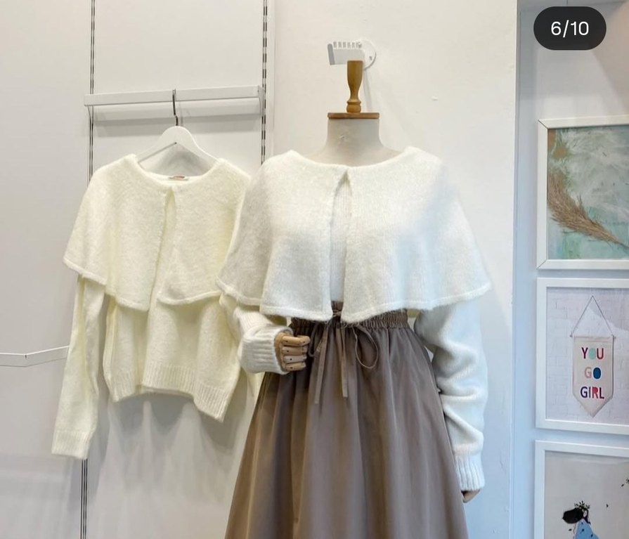 Beyaz Pelerin Örgü Kazak - Görsel 2