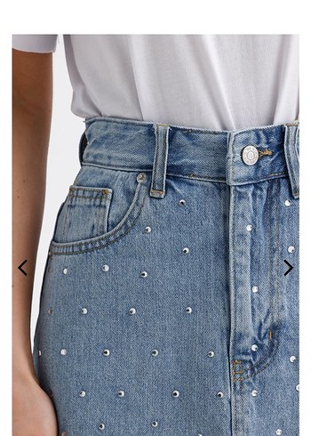 Pul Detaylı Mavi Midi Kot Etek - Görsel 3