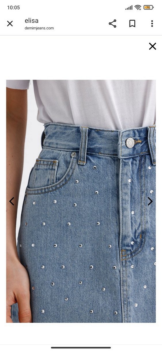 Pul Detaylı Mavi Midi Kot Etek - Görsel 3