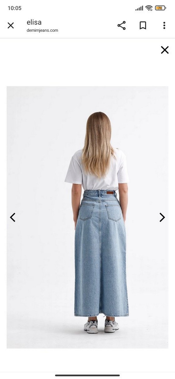 Pul Detaylı Mavi Midi Kot Etek - Görsel 4