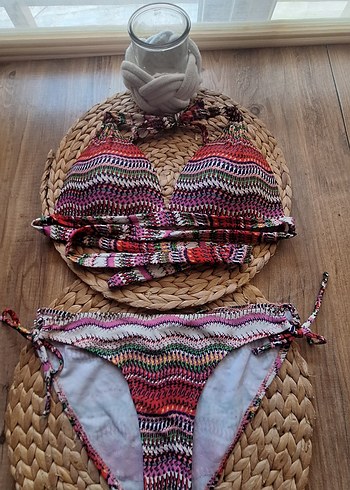 Renkli Örgü desenli Bohem Bikini Takımı
