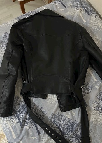 40 Beden Kadın Siyah Deri Biker Ceket