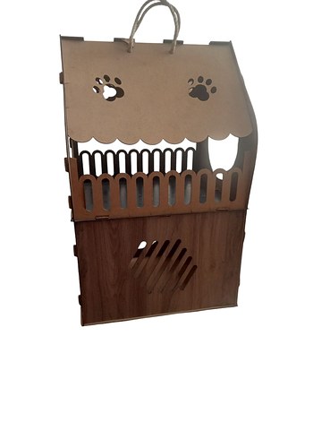 Kahverengi Ahşap Kedi Evi ve Gri Yumuşak Yatak - Görsel 7