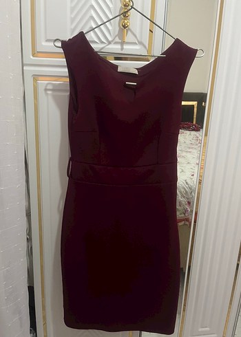 Bordo Midi V Yaka Elbise