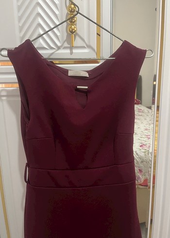 Diğer Bordo Midi V Yaka Elbise
