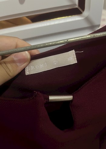 xs Beden bordo Renk Bordo Midi V Yaka Elbise