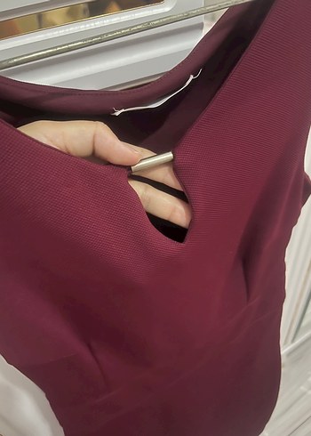 xs Beden Bordo Midi V Yaka Elbise