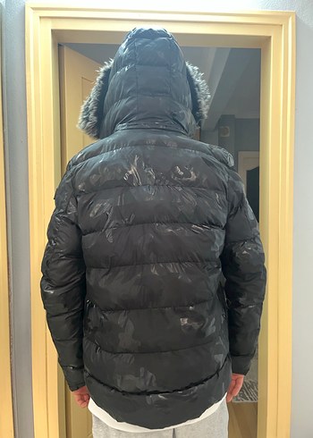 m Beden siyah Renk Siyah Kürklü Erkek Sokak Stili Mont