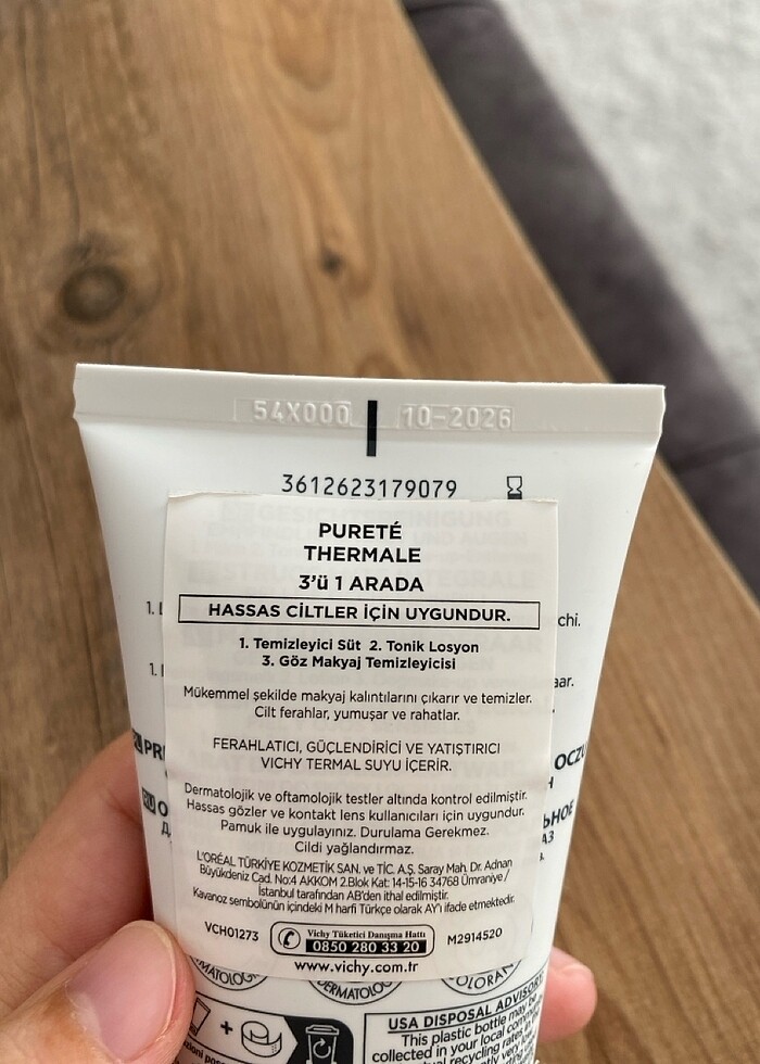 Vichy purete thermals 3 in 1 temizleyici süt Tonik losyon göz ma - Görsel 4