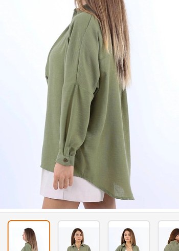 Yeşil Keten Gömlek, Uzun Kollu, Salaş Kesim - Görsel 5