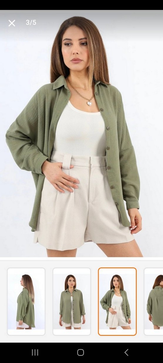 Yeşil Keten Gömlek, Uzun Kollu, Salaş Kesim - Görsel 4