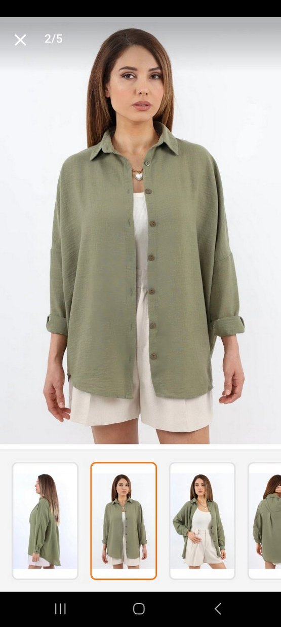 Yeşil Keten Gömlek, Uzun Kollu, Salaş Kesim - Görsel 2