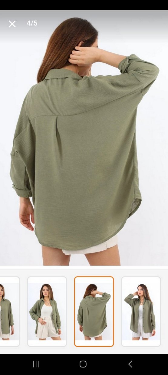 Yeşil Keten Gömlek, Uzun Kollu, Salaş Kesim - Görsel 3