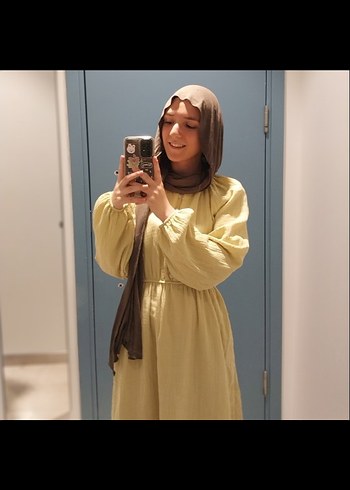 Sarı Uzun Salaş Drapeli Elbise - Görsel 2