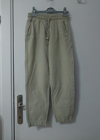 Yeşil Keten Rahat Kesim Kadın Pantolon - Görsel 2