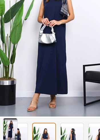 Lacivert uzun sıfırkollu penye elbise - Görsel 2