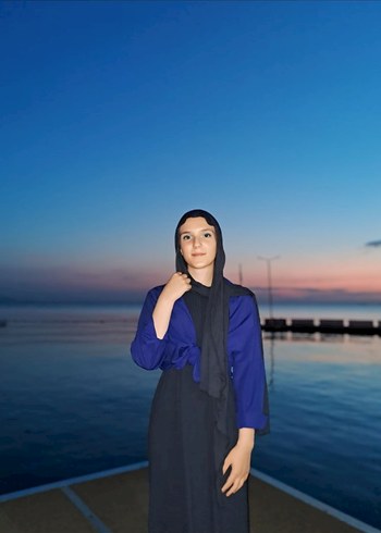 Lacivert uzun sıfırkollu penye elbise - Görsel 4