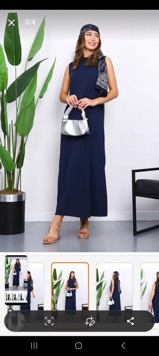 Lacivert uzun sıfırkollu penye elbise - Görsel 2