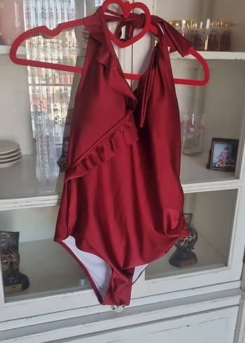 Bordo Drapeli Askılı Midi Mayo
