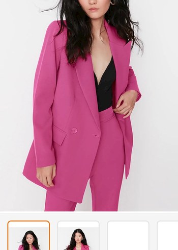 Uzun Kesim Pembe Kadın Blazer Ceket