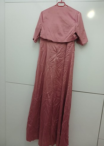 Pembe Parlak Uzun Drapeli Kadın Elbise