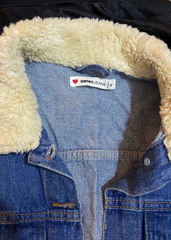 xs Beden mavi Renk Kadın Mavi Peluş Detaylı Denim Ceket