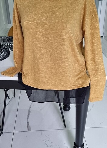 Ince triko  şifon detayli  kazak - Görsel 3