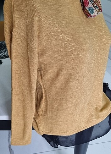 Ince triko  şifon detayli  kazak - Görsel 4