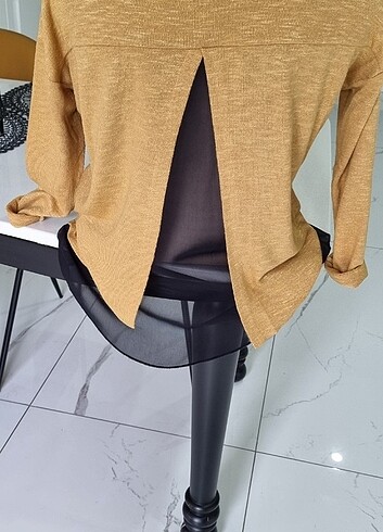 Ince triko  şifon detayli  kazak - Görsel 5