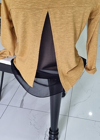 Ince triko  şifon detayli  kazak - Görsel 6