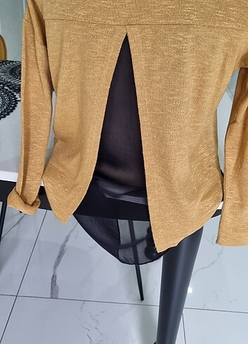 Ince triko  şifon detayli  kazak - Görsel 8