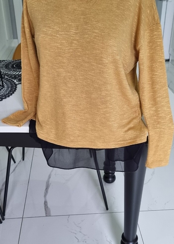 Ince triko  şifon detayli  kazak - Görsel 3