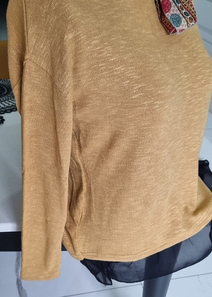 Ince triko  şifon detayli  kazak - Görsel 4