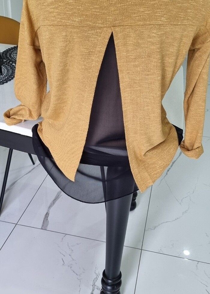 Ince triko  şifon detayli  kazak - Görsel 5